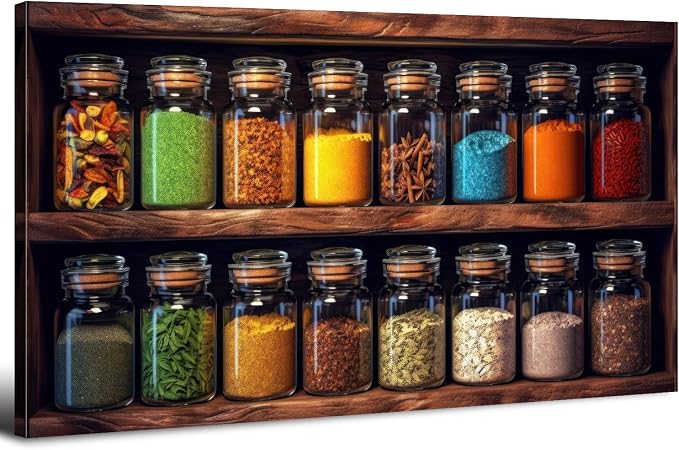 Colorful Kitchen Wall Art Mason Jar Canvas Wall Decor Farmhouse Spices Food by HOME