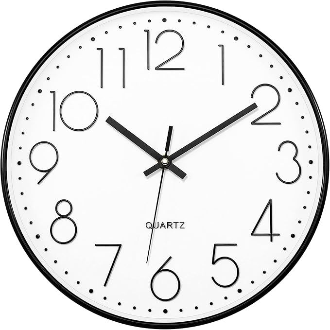 Foxtop 14 Inch Black Wall Clock Large Silent Non-Ticking Battery Operated Round by Foxtop