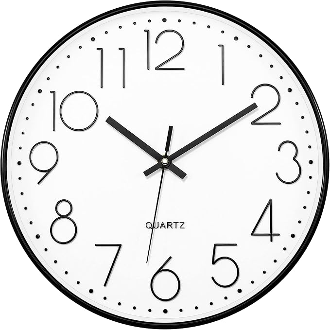 Foxtop Black Wall Clock 12 Inch Silent Non Ticking Quartz Battery Operated by Foxtop