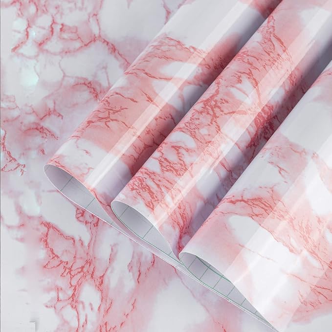 BAYYA Marble Paper Granite Pink/White Roll Peel and Stick Wallpaper by BAYYAPeelandStickWallpaper