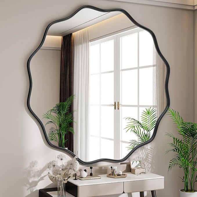 Round Wavy Mirror, 36 Inch Metal Frame Circle Mirror, Round Wall Mounted by Unknown
