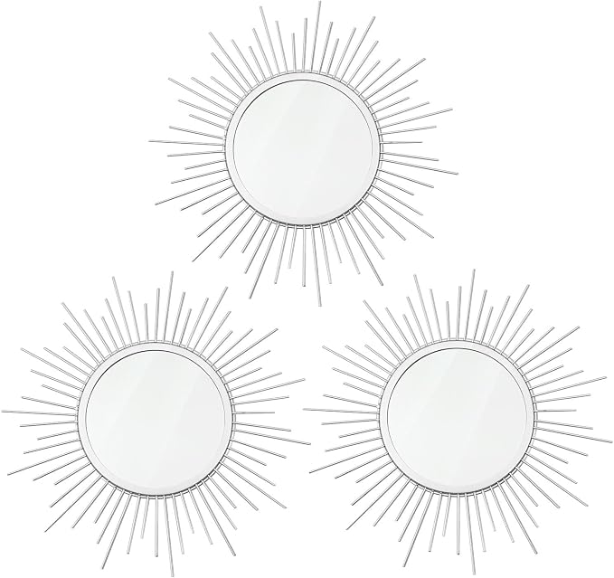 3 Pack Metal Mirrors for Wall Sunburst Wall Mirrors Home Décor Decorative by Uaussi
