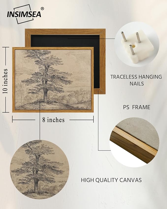 InSimSea Framed Canvas Wall Art, Neutral Sketch Tree Painting, Rustic Nature - Image 5