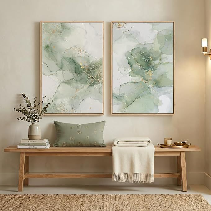 Framed Sage Green Abstract Wall Art - Image 4