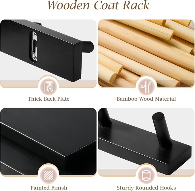 Coat Rack Wall Mount, Wooden Coat Hanger - Image 3