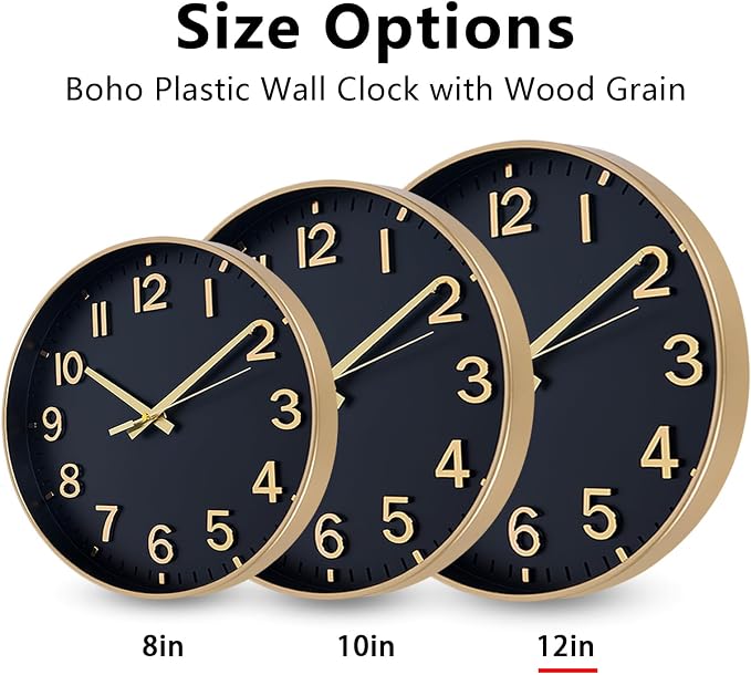 HZDHCLH Wall Clocks Battery Operated, Wall Clock Black Gold, 12 inch Wall Clock - Image 5