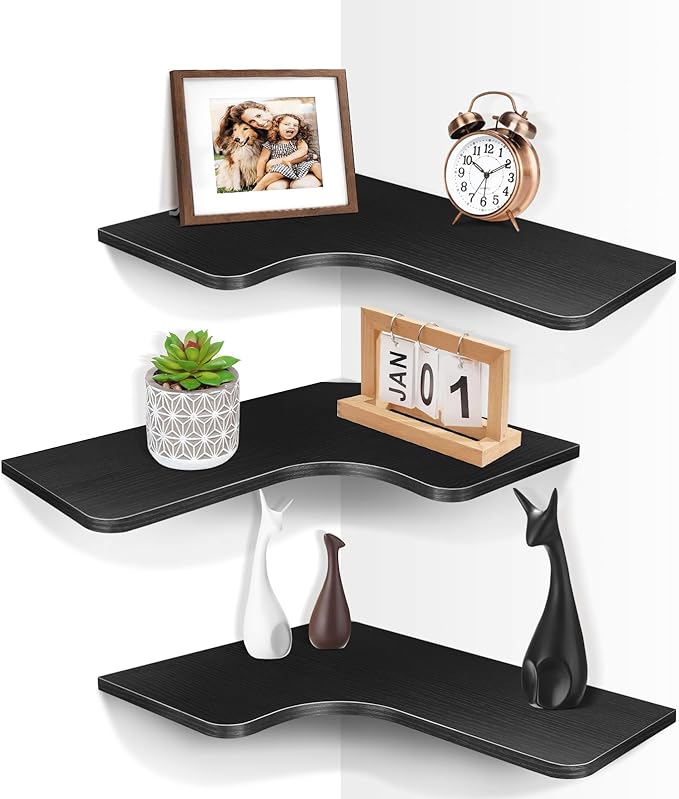 Homode Corner Shelves Wall Mounted, 3 Tier Wooden Hanging Display Shelf by Homode