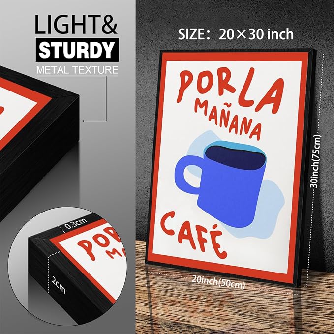 Black Framed Wall Art Posters Kitchen Por La Mañana Cafe Print Vintage Coffee - Image 2