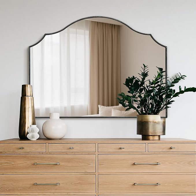 Besdomus Black Scalloped Wall Mirror: 40"x29" Large Modern Wooden Arched - Image 7