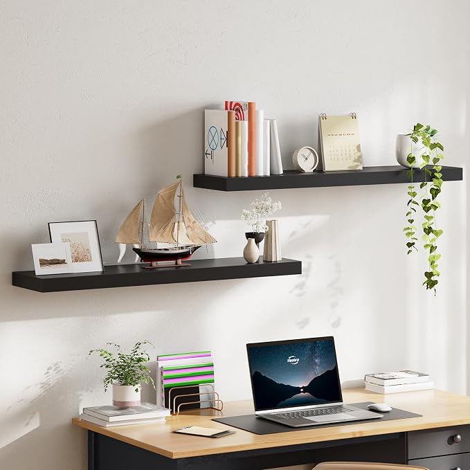 HOOBRO Floating Shelves for Wall, Wall Mounted Shelf Set of 2, 39.4" Hanging - Image 2