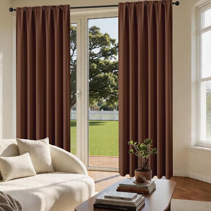 CUCRAF Brown Blackout Curtains 108 inch Length 2 Panels Set, Rod Pocket Room - Image 4