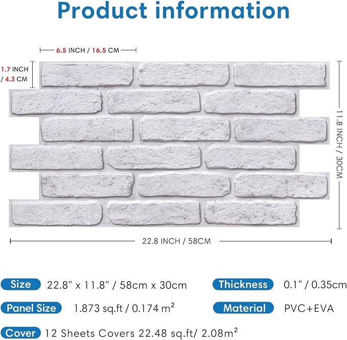 COMSTICKC 3D White with Gray Spots Faux Brick Wall Panel Peel and Stick Wall - Image 5