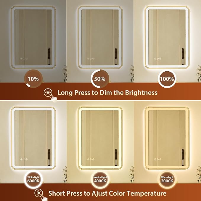 20x28 Inch Gold Framed LED Bathroom Mirror - Image 3