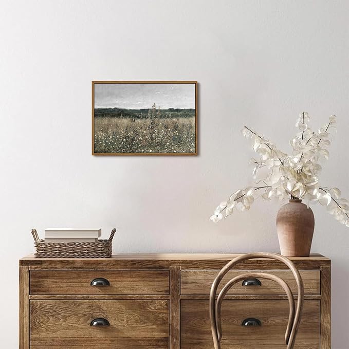 OIQArtOIQ Vintage Framed Wall Art Wildflower Field Meadow Canvas Art Prints - Image 6