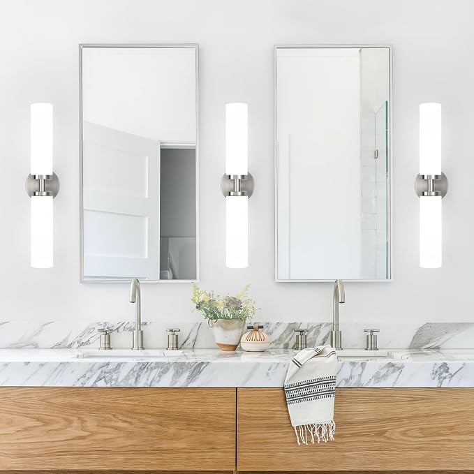 Wall Sconces Set of Two, Brushed Nickel Gold Bathroom Sconces Wall Lighting - Image 5