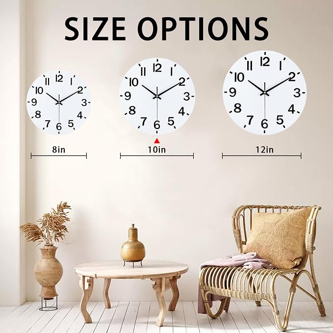 HZDHCLH Wall Clock 10 Inch Silent Non Ticking Wood Battery Operated White - Image 5