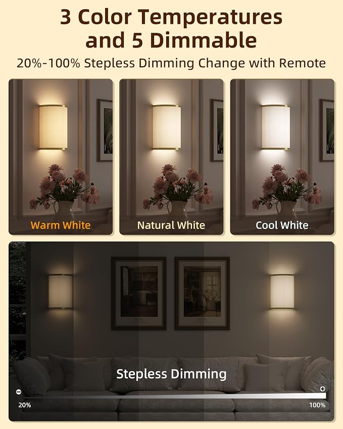 EZVALO Battery Operated Wall Sconce, Wireless Wall Sconces Set of Two - Image 2