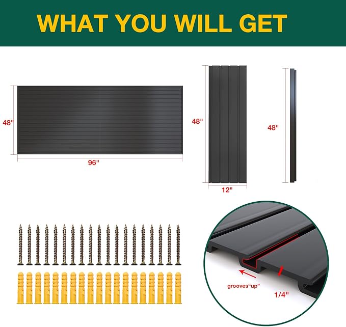 Yuzzy Slat Wall Paneling 4 x 8ft, Garage Slatwall Panel Wall Storage Systems - Image 4