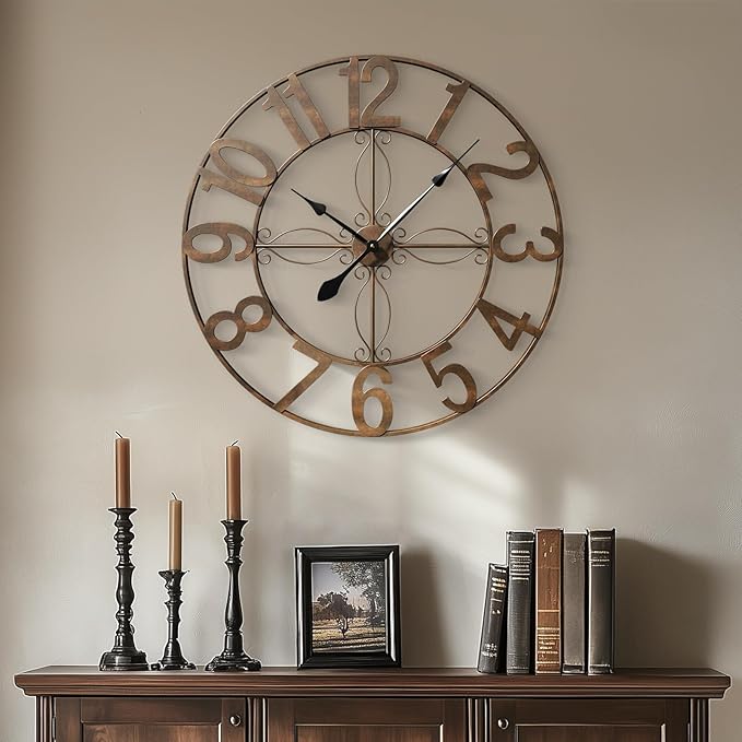 Cuspin 30 Inch Large Wall Clock, Bronze Rustic Decorative Metal Wall Clock by Cuspin