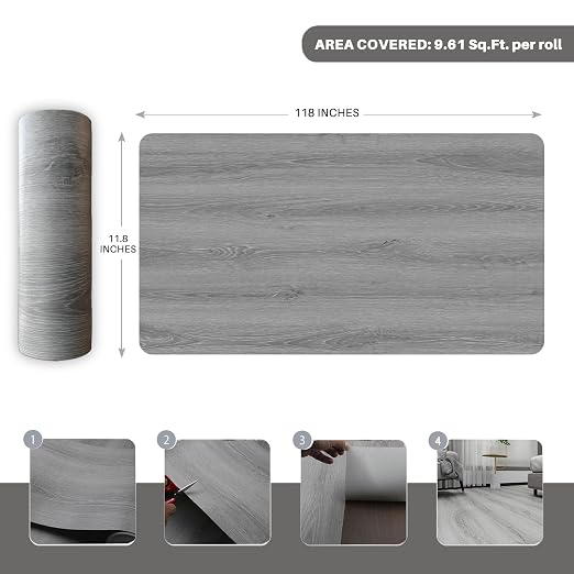 Wood Grain Peel and Stick Floor Tiles – 11.8” Width, Full Roll Length of 118" – - Image 2