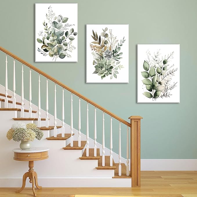 Bwodke Botanical Wall Art Plant Floral Watercolor Canvas Prints Set of 3 Framed - Image 3