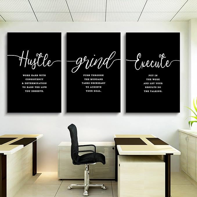 Hustle Quotes Execute Prints, Framed Canvas Wall Art Success Quote, Office Wall - Image 5