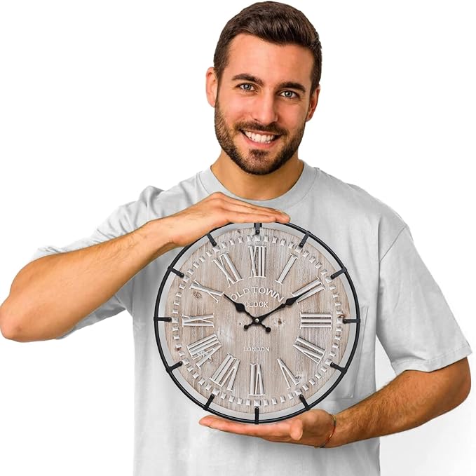 EMAX HOME 12 Inch Farmhouse Wall Clock Rustic Antique Wood - Image 2