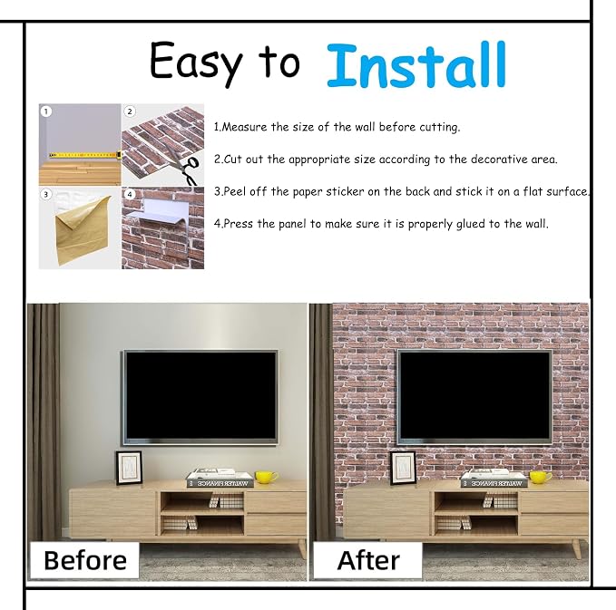 3D Wall Panels Peel and Stick in Red White Stone, Faux Brick Wall Panels - Image 3