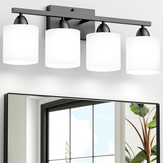 Black Bathroom Lighting Fixtures Over Mirror, 4-Light Anti-Rust Vanity Light by Dekang