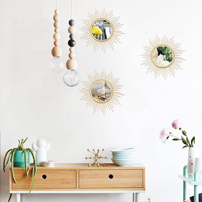 3 Pack Metal Mirrors for Wall Sunburst Wall Mirrors Home Décor Decorative - Image 7