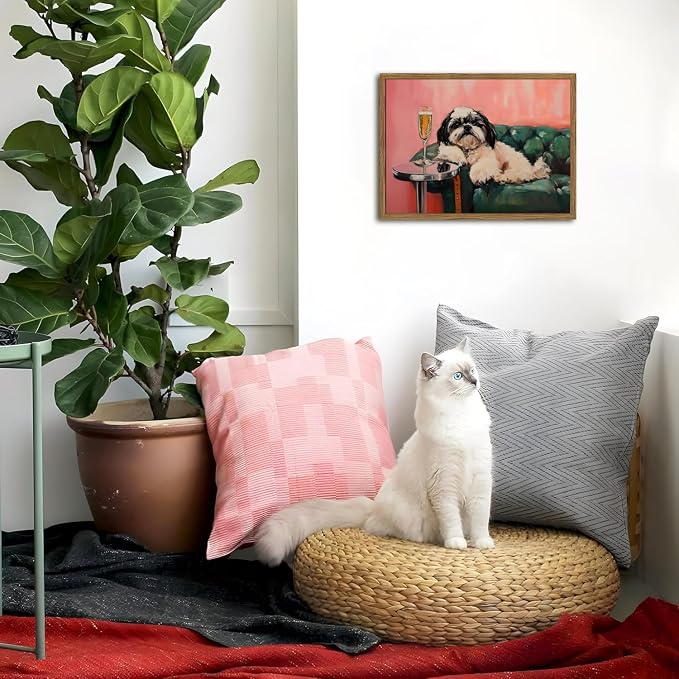 Funny Dog Wall Art, Cute Animal On Couch Bar Cart Pictures Wall Decor Paintings - Image 6