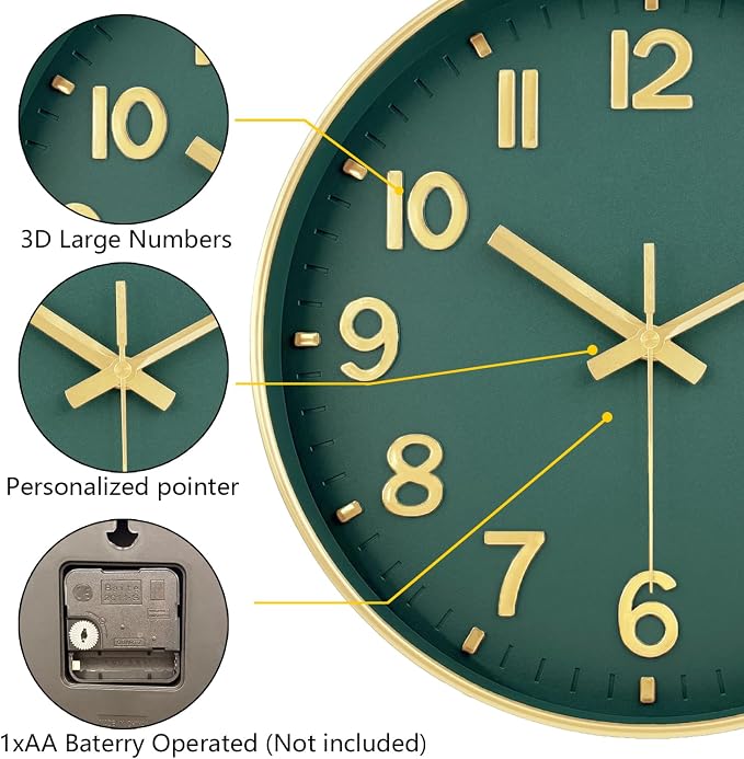 Wall Clocks Battery Operated, 12 Inch Non Ticking Digital Wall Clock, Silent - Image 6