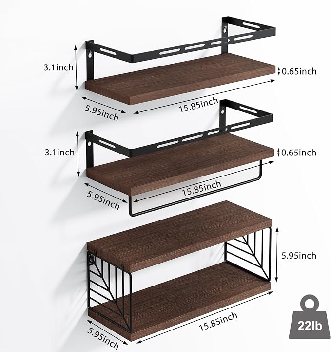 Fixwal Wall Mounted Bathroom Shelves Over Toilet, Rustic Wood Floating Shelves - Image 3