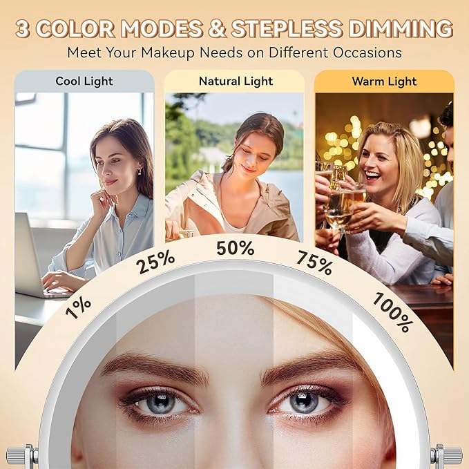 Auxmir 8'' Wall Mounted Lighted Makeup Mirror, 3200mAh Rechargeable - Image 4
