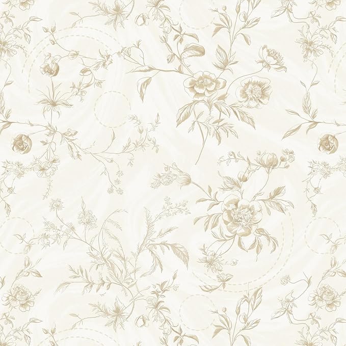 Ismoon Floral Peel and Stick Wallpaper Vintage Beige Stick on Wall Paper French by Ismoon