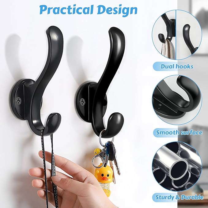 6 Pack Coat Hooks Wall Mount Heavy Duty Utility Retro Double Hooks - Image 8