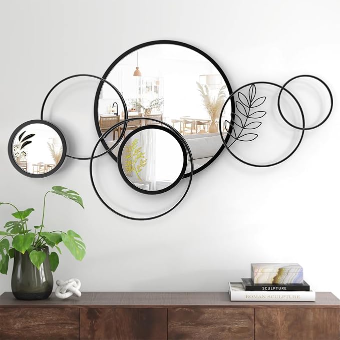 Wall Mirror Decorative, Print Round Decorative Mirrors, Large Decor Metal Wall by UAEOOWAllDECOR