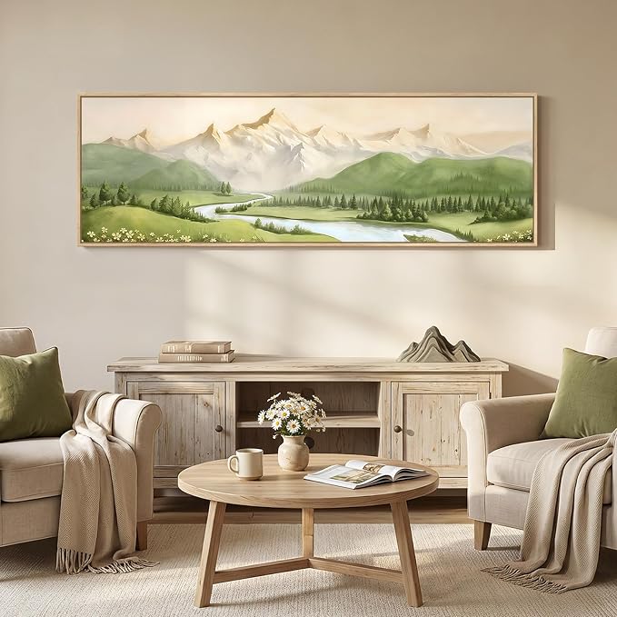 Large Framed Green Landscape Wall Art - Image 4