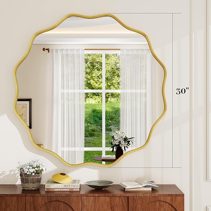 Round Wavy Mirror, 30 Inch Metal Frame Circle Mirror, Round Wall Mounted - Image 5