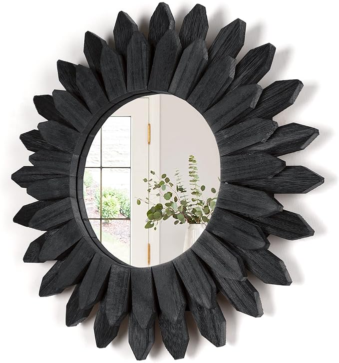 Honiway Black Wall Decor Wall Mirror 12 inch Boho Wall Decor Wood Decorative by Honiway