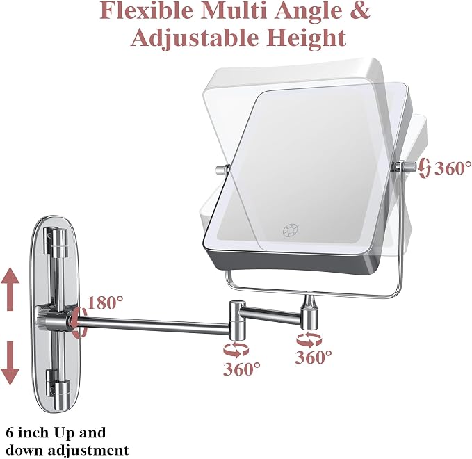 Wall Mounted Lighted Makeup Mirror, Rectangle Double Sided 1X/7X Magnifying - Image 5