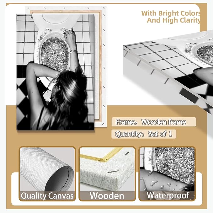 Funny Bathroom Wall Art Black and White posters Bar Disco Party prints painting - Image 2