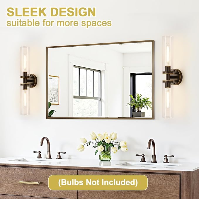 Indoi Wall Sconces Set of Two, Hardwired Brown Bathroom Sconces Wall Lighting - Image 6