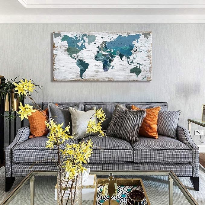Teal Decor World Map Canvas Wall Art Pictures - Image 9