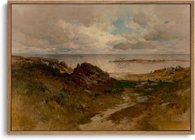OIQArtOIQ Framed Vintage Landscape Wall Art Coast Natural Scenery Oil Painting by OIQArtOIQ