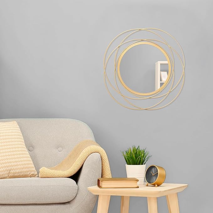 Large Round Mirror with Iron Metal Wire Frame Wall-Mounted Mirror - Image 3