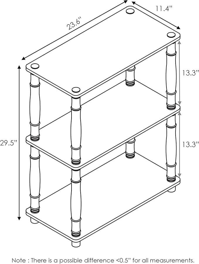 Furinno TURN-N-TUBE Storage Shelves, 3-Tier Book Shelf, Corner Shelf, Toolless - Image 3