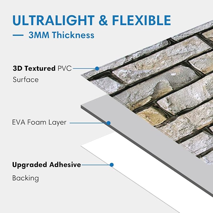 COMSTICKC 3D Stone Wall Panel Peel and Stick, DIY Lightweight PVC Stone Brick - Image 4