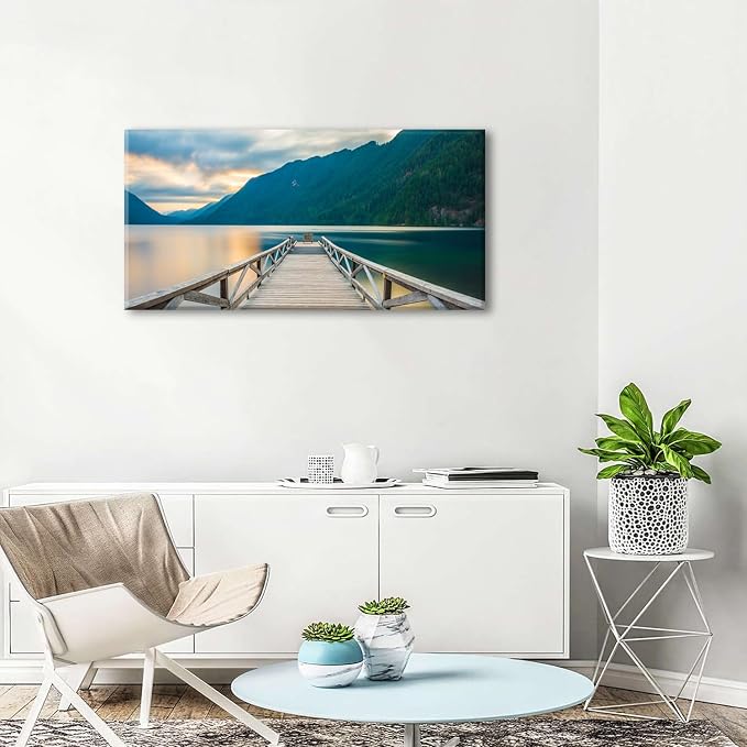 Olympic Mountain Canvas Wall Art Living Room Decor Crescent Lake Landscape - Image 6