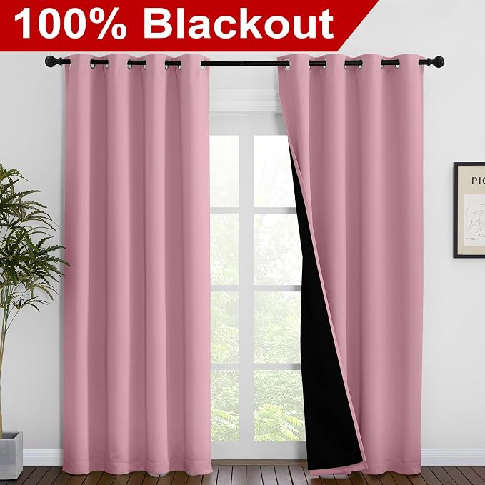 NICETOWN Crystal Pink Full Shade Curtain Panels, Pair of Energy Smart & Noise - Image 2